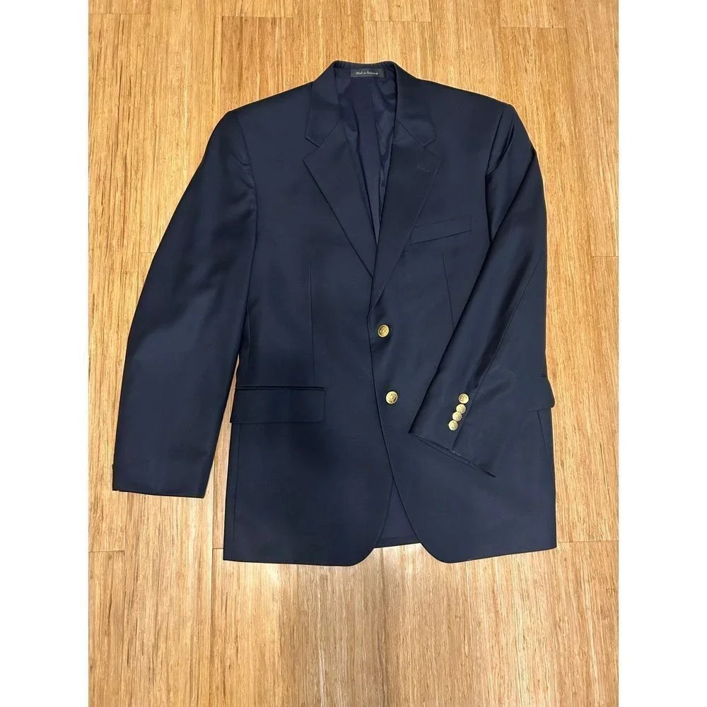 Lauren Ralph Lauren 40 R gold button navy blue wool suit blazer jacket‎ Career